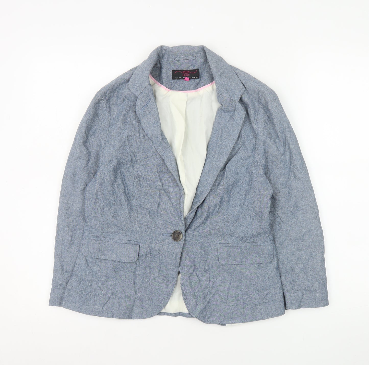 New Look Women Blue Cotton Single-Breasted Blazer Size 12