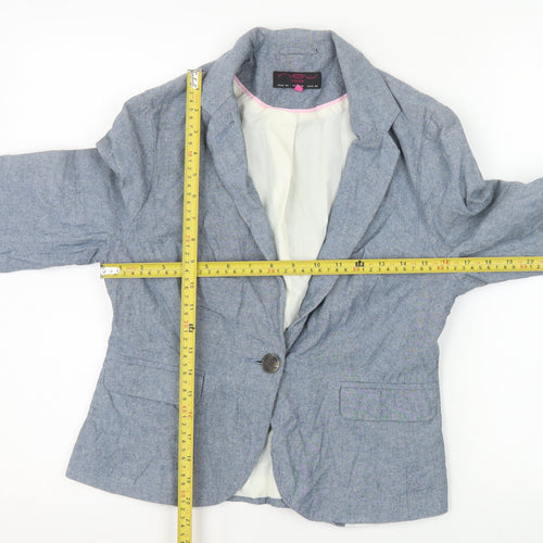 New Look Women Blue Cotton Single-Breasted Blazer Size 12