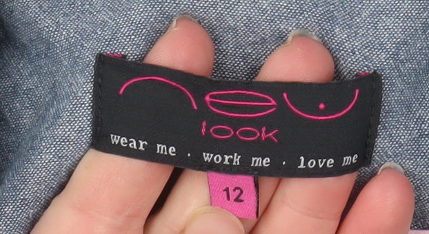 New Look Women Blue Cotton Single-Breasted Blazer Size 12