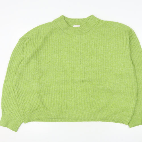 H&M Women Green Mock Neck Ribbed Knit Jumper Size 12