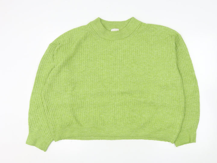 H&M Women Green Mock Neck Ribbed Knit Jumper Size 12