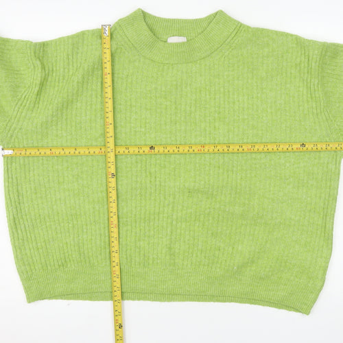 H&M Women Green Mock Neck Ribbed Knit Jumper Size 12