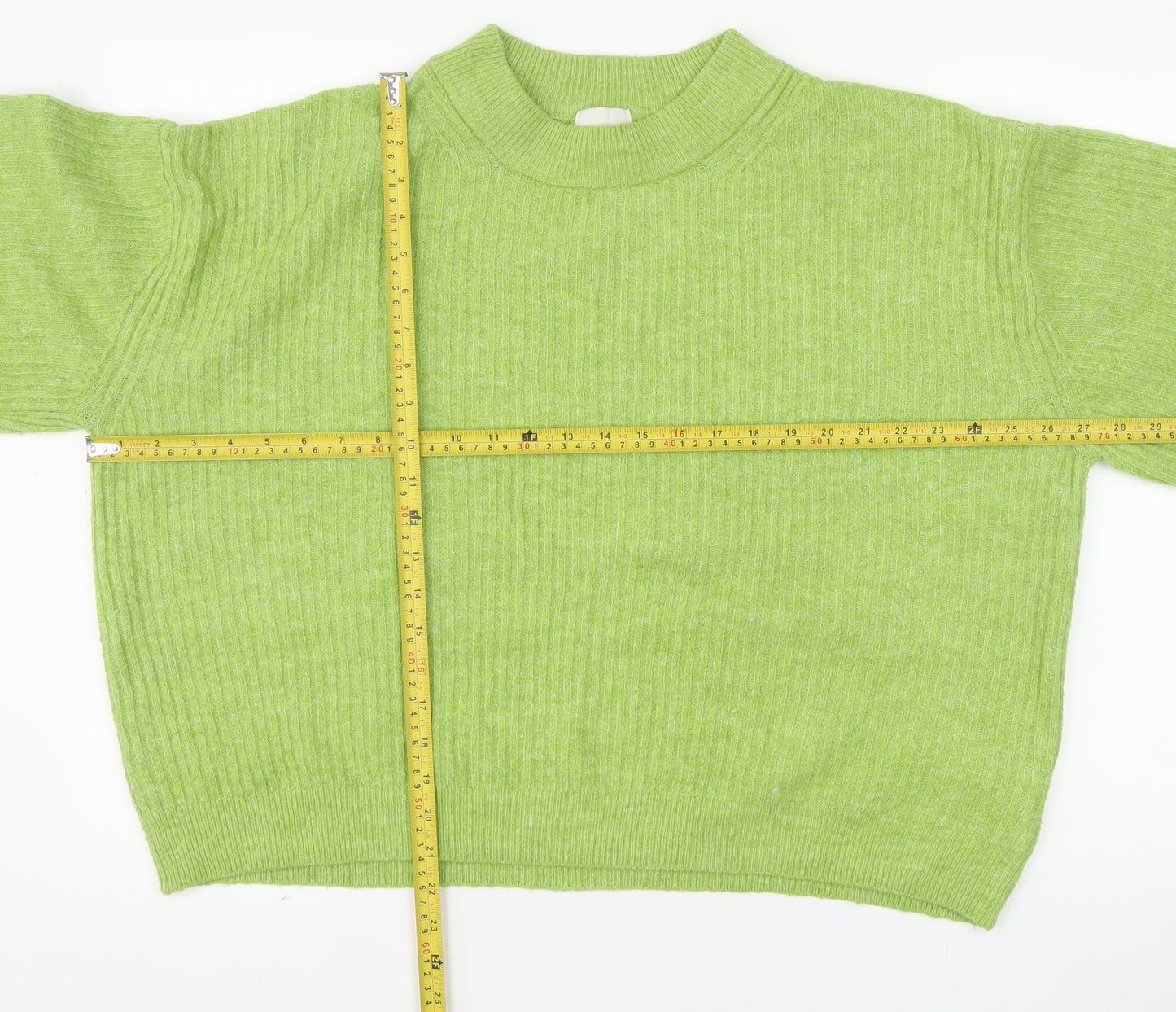 H&M Women Green Mock Neck Ribbed Knit Jumper Size 12