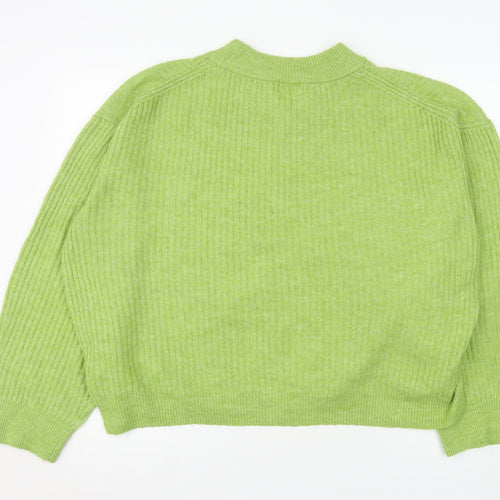 H&M Women Green Mock Neck Ribbed Knit Jumper Size 12