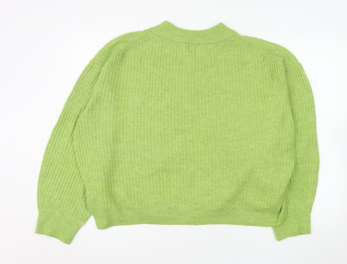 H&M Women Green Mock Neck Ribbed Knit Jumper Size 12