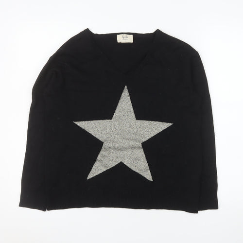 Hush Womens Black Star V-Neck Lightweight Knit Jumper Size S