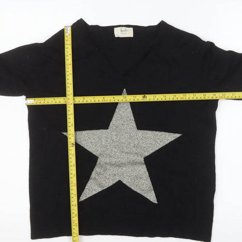 Hush Womens Black Star V-Neck Lightweight Knit Jumper Size S