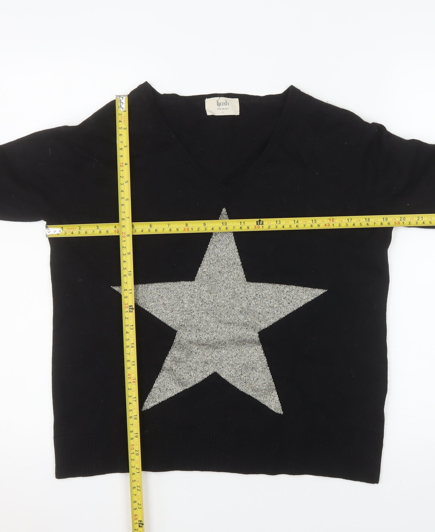 Hush Womens Black Star V-Neck Lightweight Knit Jumper Size S