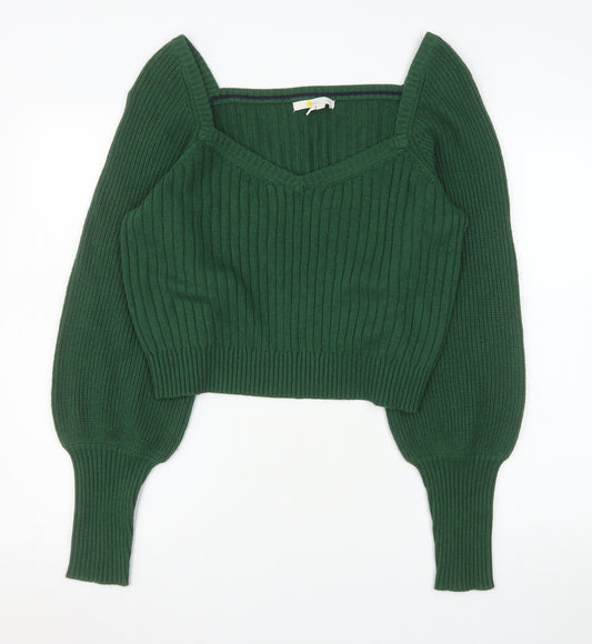 Boden Women's Green V-Neck Rib Knit Long Sleeve Jumper Size 14
