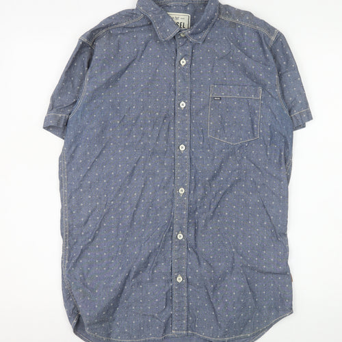 Diesel Men Blue Short Sleeve Cotton Button-Up Shirt M
