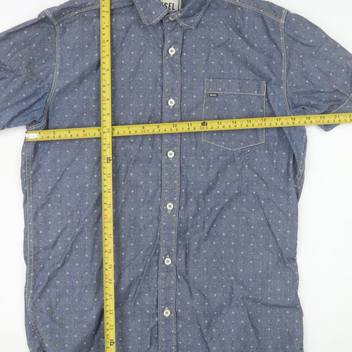 Diesel Men Blue Short Sleeve Cotton Button-Up Shirt M
