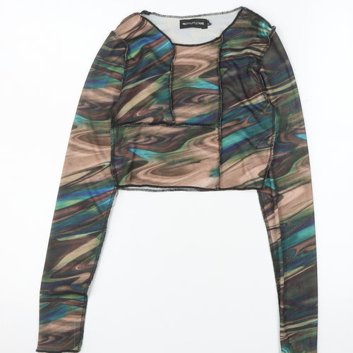 PrettyLittleThing Women’s Multicoloured Cropped Mesh Long Sleeve Top Size 8