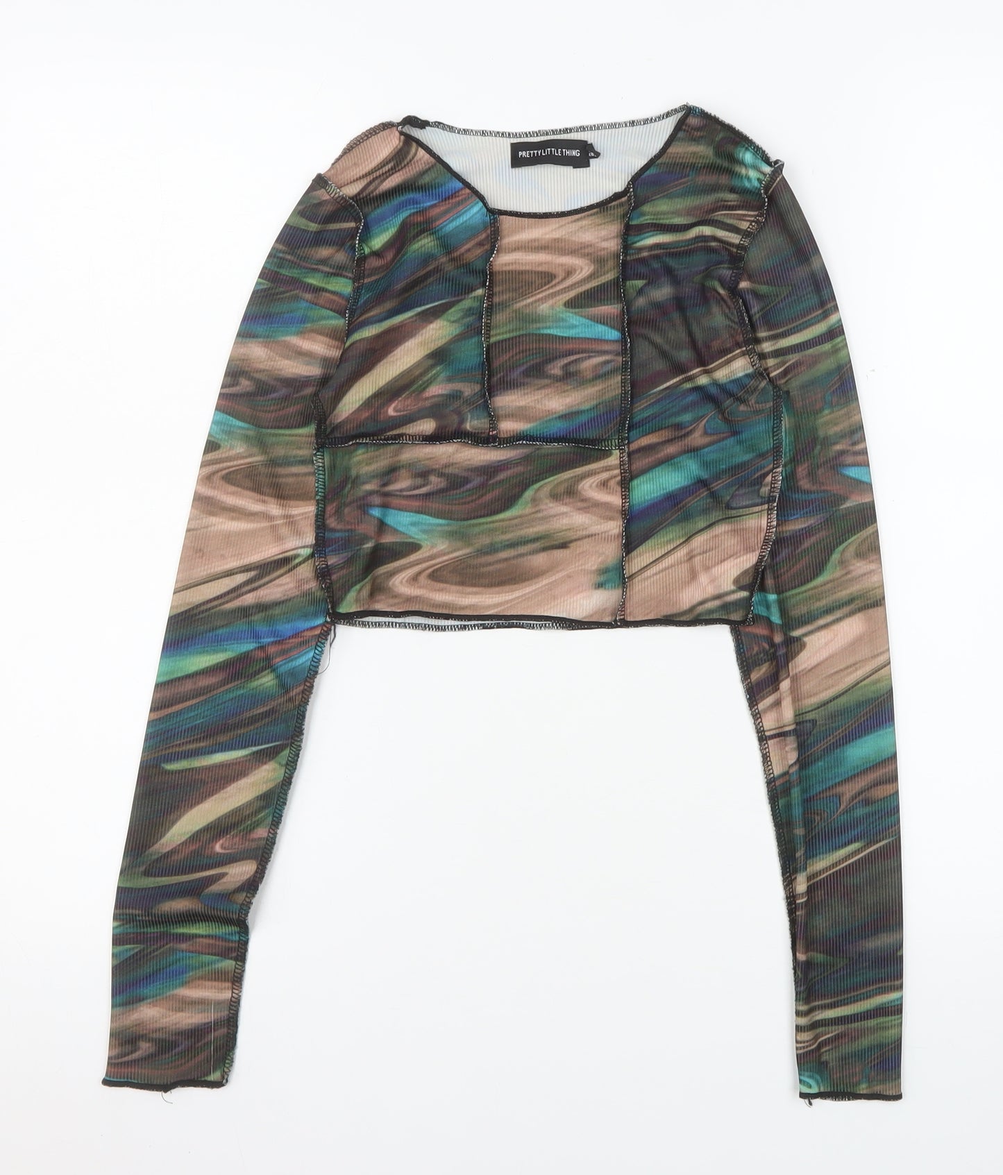 PrettyLittleThing Women’s Multicoloured Cropped Mesh Long Sleeve Top Size 8