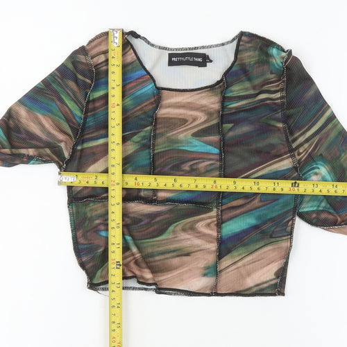 PrettyLittleThing Women’s Multicoloured Cropped Mesh Long Sleeve Top Size 8