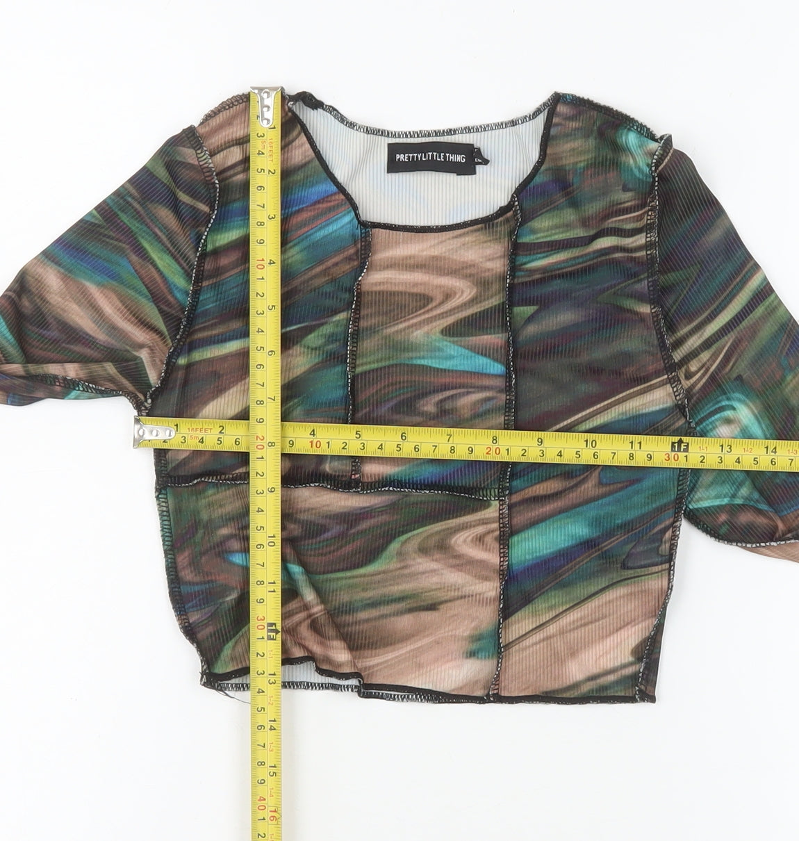 PrettyLittleThing Women’s Multicoloured Cropped Mesh Long Sleeve Top Size 8