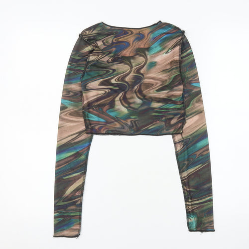 PrettyLittleThing Women’s Multicoloured Cropped Mesh Long Sleeve Top Size 8