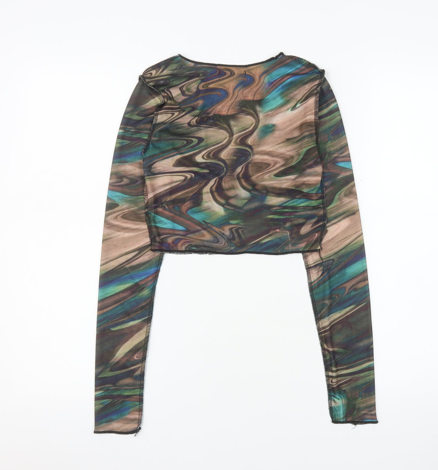 PrettyLittleThing Women’s Multicoloured Cropped Mesh Long Sleeve Top Size 8
