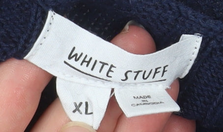 White Stuff Women's Blue Cotton Linen Cardigan XL