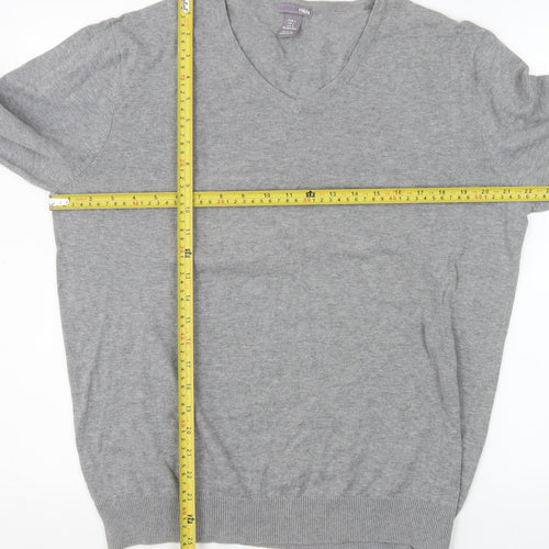 H&M Men Grey Cotton V-Neck Pullover Jumper Size L