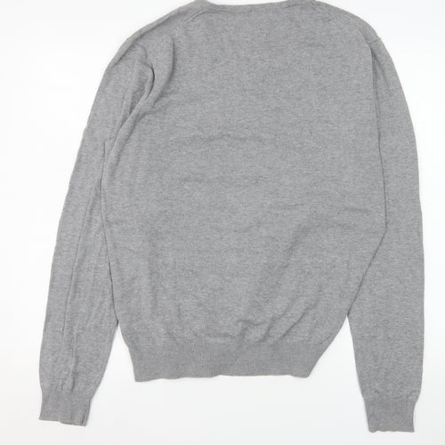 H&M Men Grey Cotton V-Neck Pullover Jumper Size L