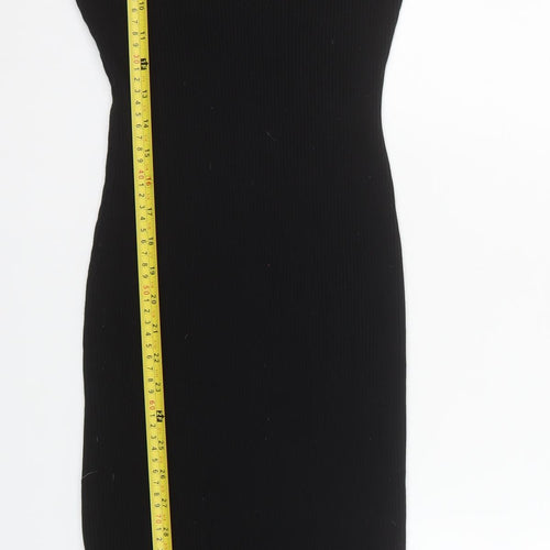 New Look Women's Black Collared Long Sleeve Ribbed Bodycon Midi Dress Size 12