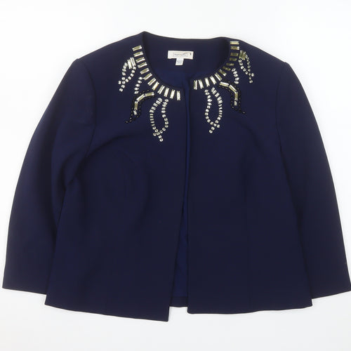 Nightingales Women Blue Embellished Blazer Jacket Size 14