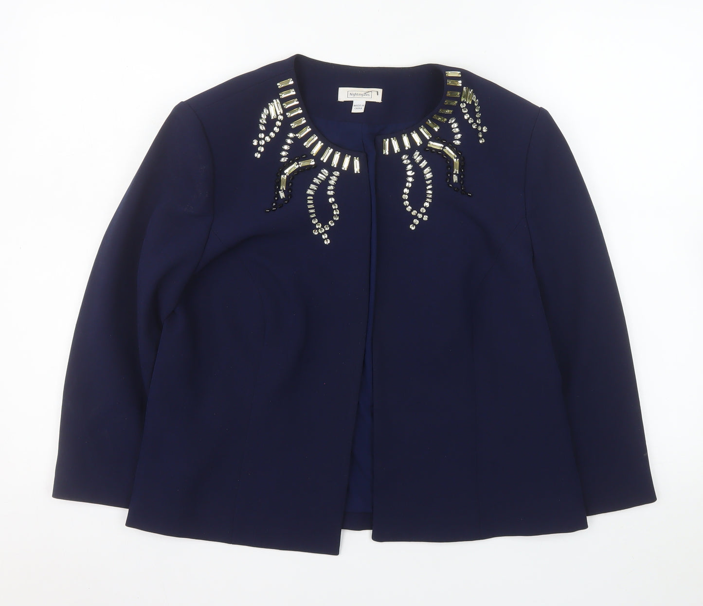 Nightingales Women Blue Embellished Blazer Jacket Size 14