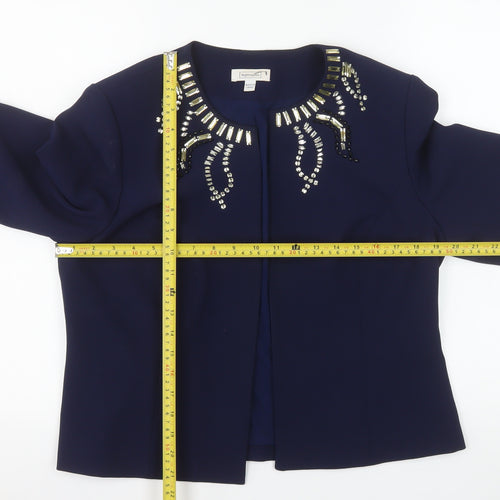 Nightingales Women Blue Embellished Blazer Jacket Size 14