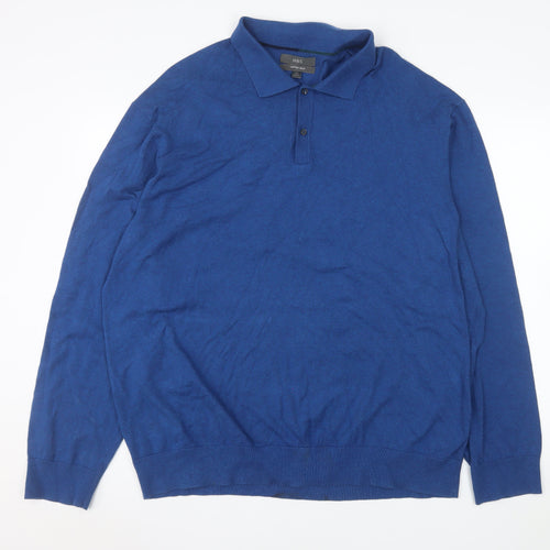 Marks and Spencer Men's Blue Cotton Blend Long Sleeve Polo 2XL