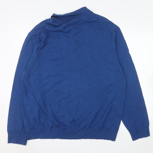 Marks and Spencer Men's Blue Cotton Blend Long Sleeve Polo 2XL