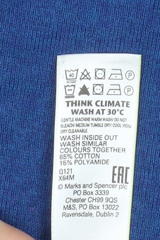 Marks and Spencer Men's Blue Cotton Blend Long Sleeve Polo 2XL