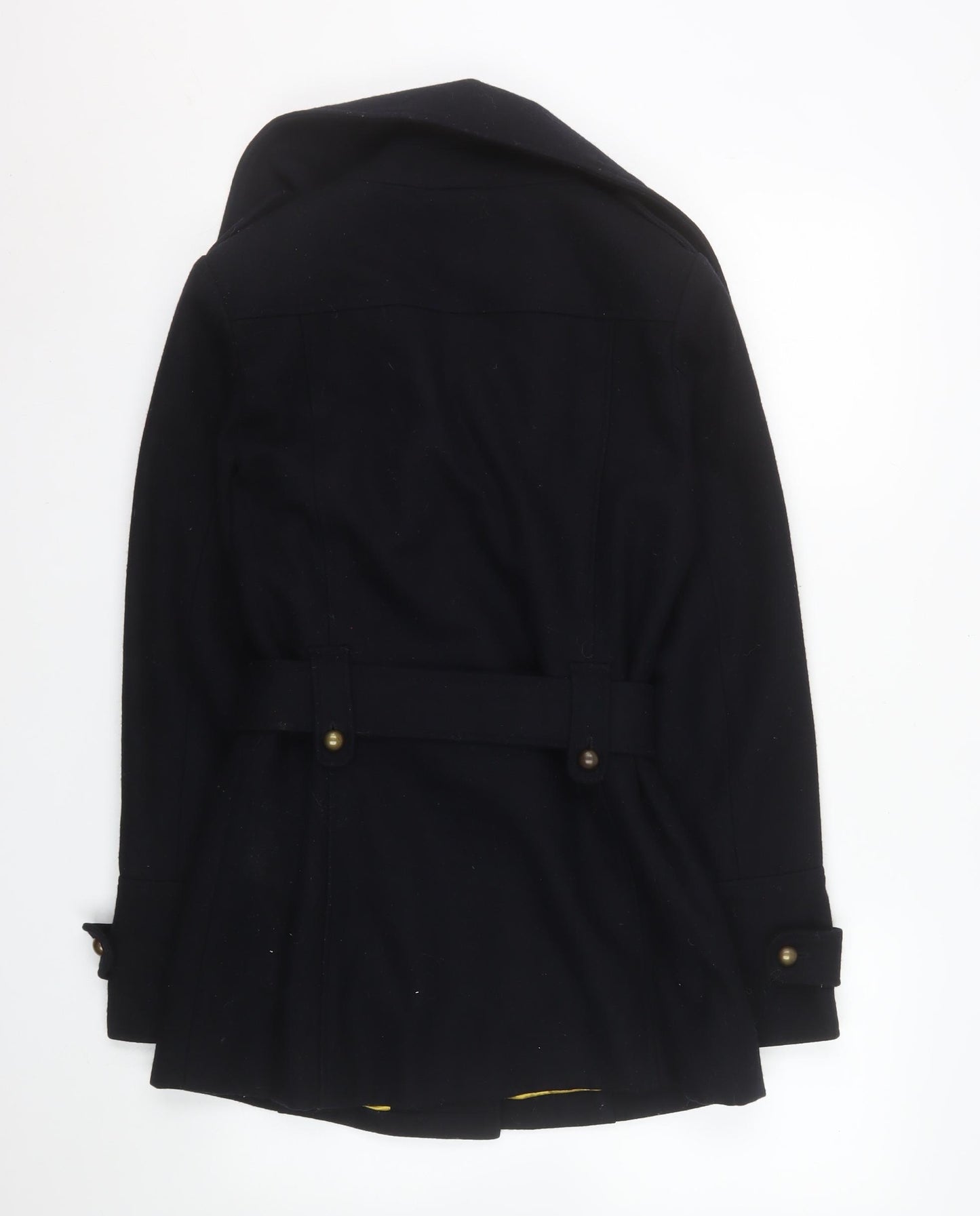 New Look Women's Black Wool Blend Trench Coat Size 10 Belted Mid-Length