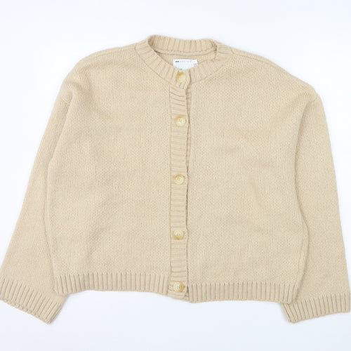 ASOS Women Beige Cardigan UK 10 Long Sleeve Knit Crew Neck