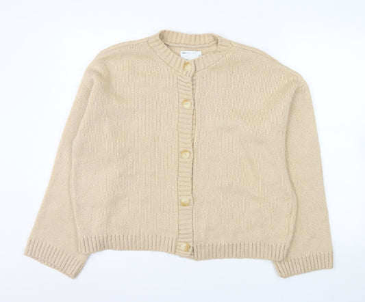 ASOS Women Beige Cardigan UK 10 Long Sleeve Knit Crew Neck