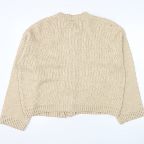 ASOS Women Beige Cardigan UK 10 Long Sleeve Knit Crew Neck