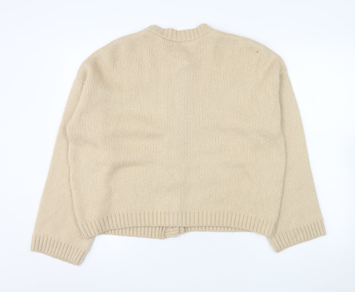 ASOS Women Beige Cardigan UK 10 Long Sleeve Knit Crew Neck