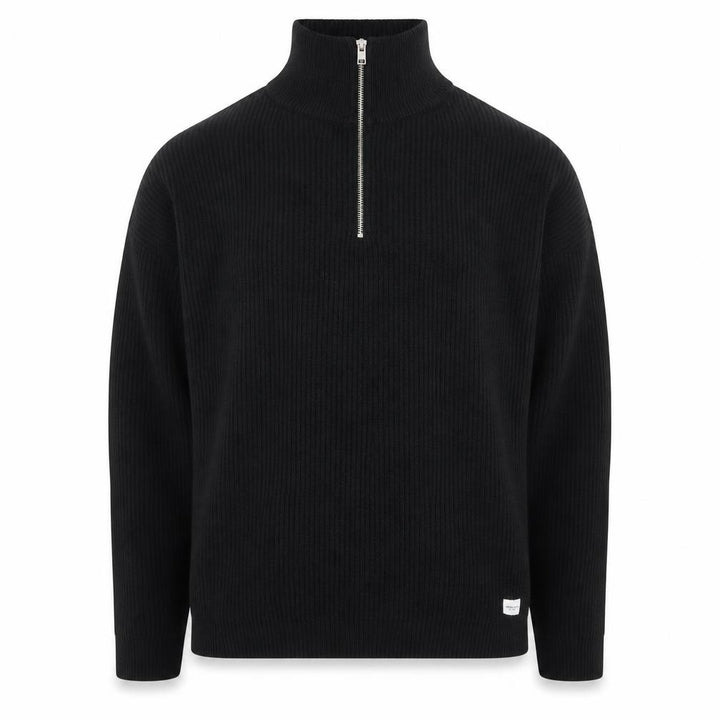 Jack & Jones Men Black 2XL High Neck 1/2 Zip Knit Sweatshirt
