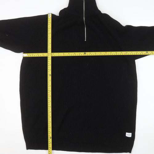 Jack & Jones Men Black 2XL High Neck 1/2 Zip Knit Sweatshirt