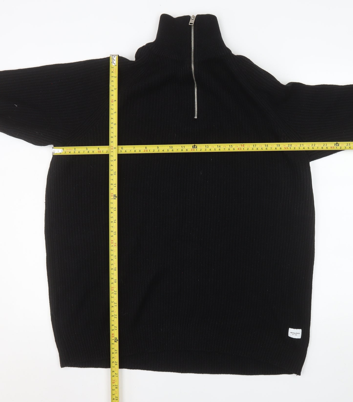 Jack & Jones Men Black 2XL High Neck 1/2 Zip Knit Sweatshirt