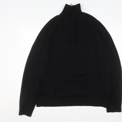 Jack & Jones Men Black 2XL High Neck 1/2 Zip Knit Sweatshirt