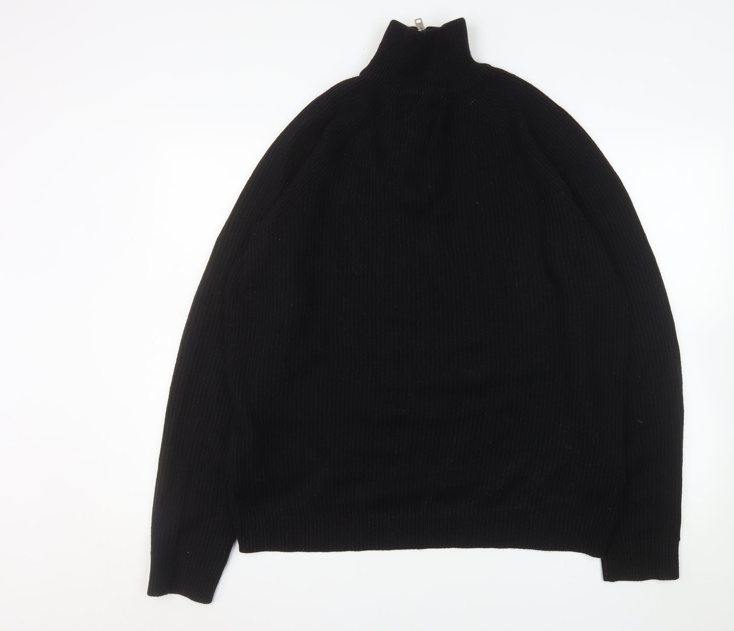 Jack & Jones Men Black 2XL High Neck 1/2 Zip Knit Sweatshirt