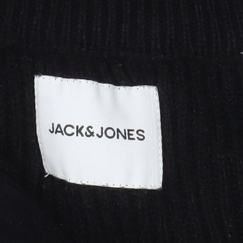 Jack & Jones Men Black 2XL High Neck 1/2 Zip Knit Sweatshirt