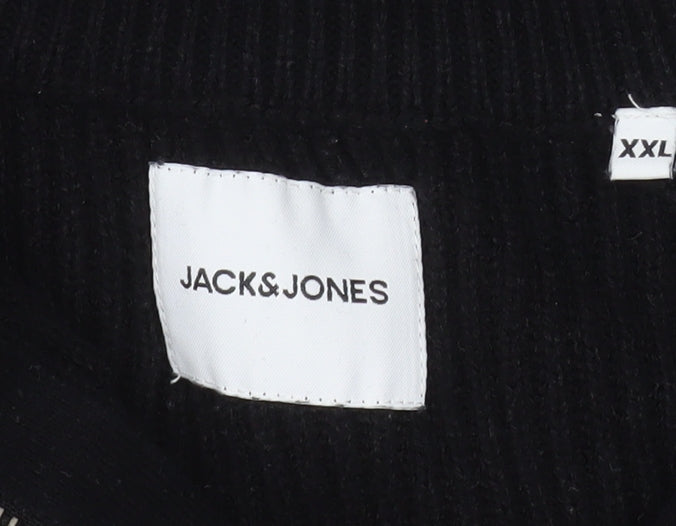 Jack & Jones Men Black 2XL High Neck 1/2 Zip Knit Sweatshirt
