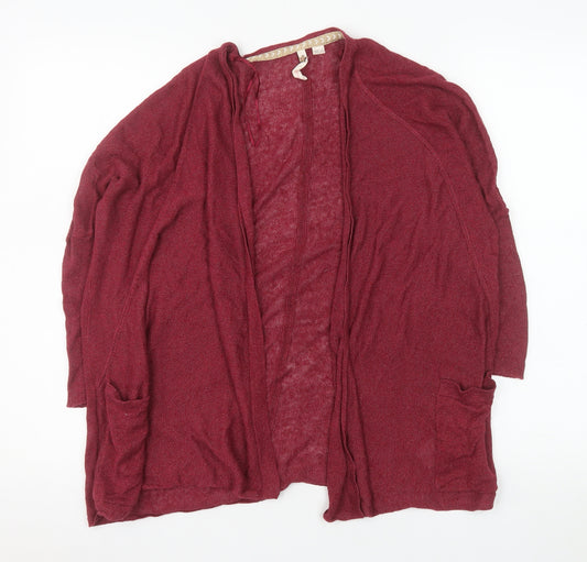 White Stuff Women Red Linen Blend Open Knit Cardigan UK 12