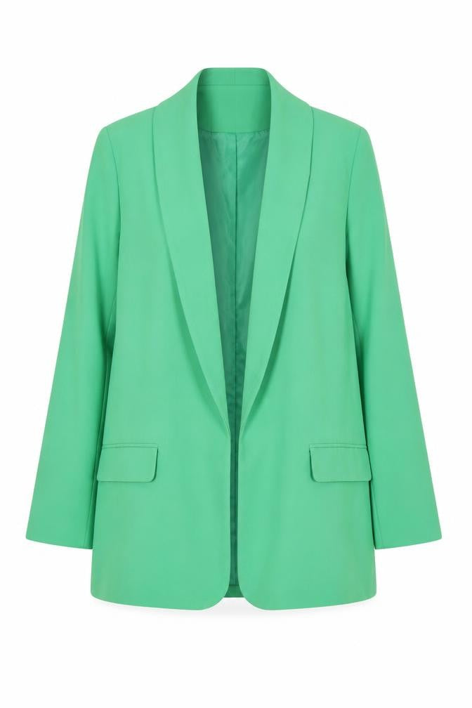 Front view of Maestro Woman Green Shawl Lapel Blazer, size 14, Regular Fit