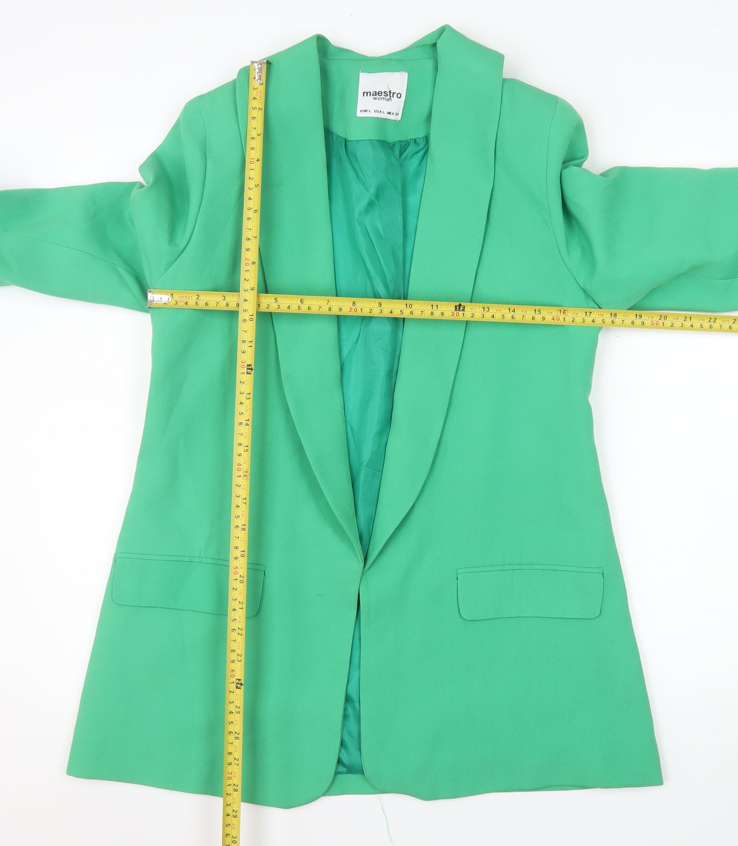Maestro Woman Green Shawl Lapel Blazer Size 14 Regular Fit