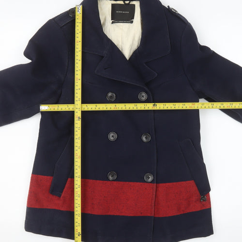 Maison Scotch Women Navy & Red Pea Coat Wool Blend Size 2 Classic Style