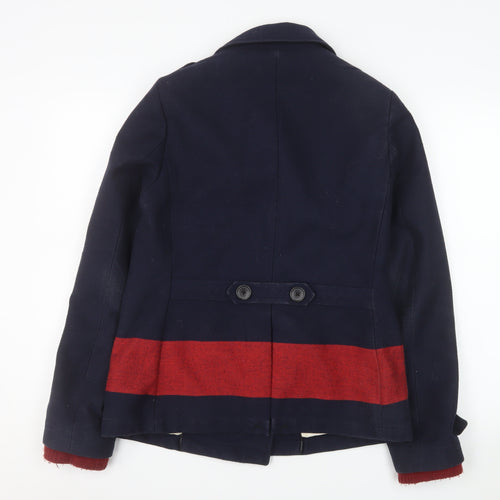 Maison Scotch Women Navy & Red Pea Coat Wool Blend Size 2 Classic Style