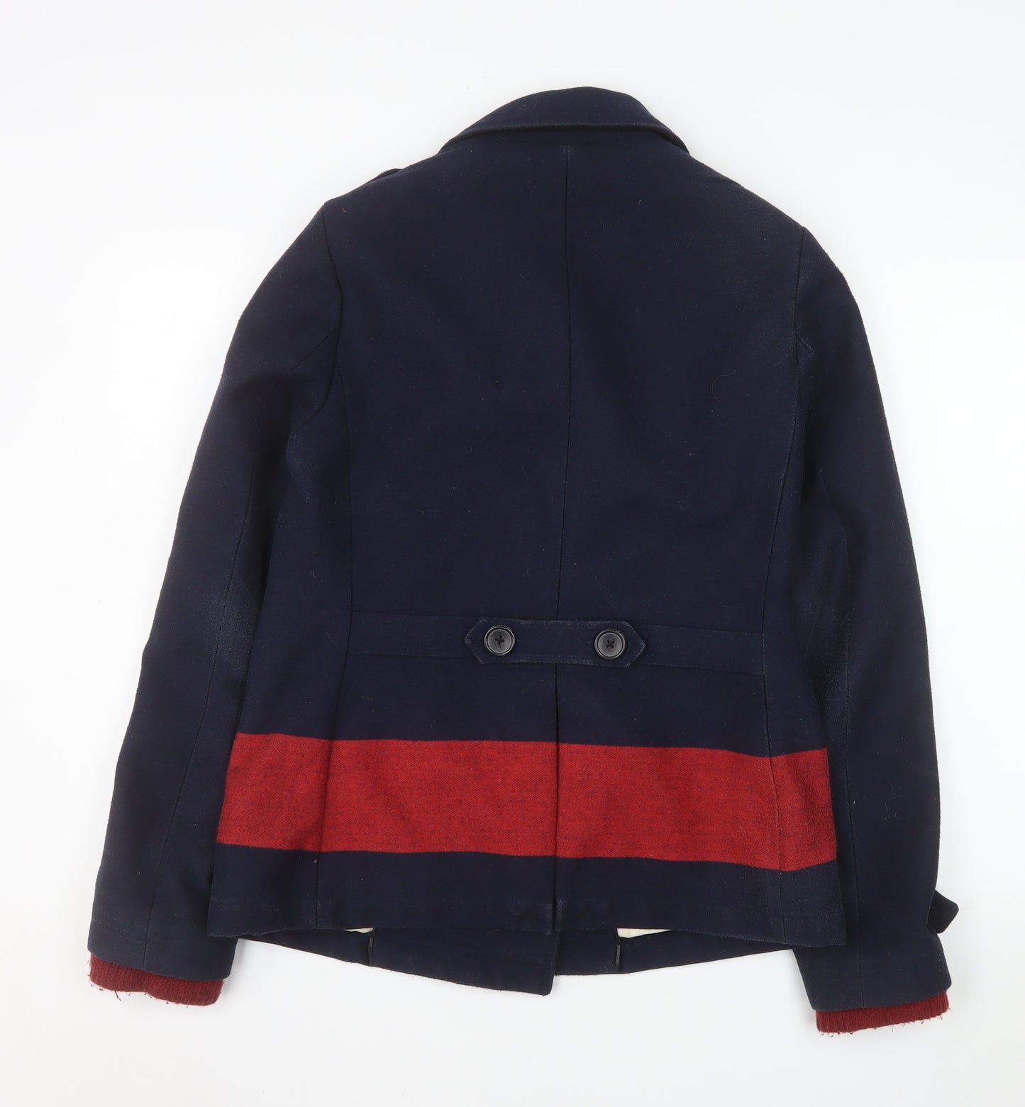 Maison Scotch Women Navy & Red Pea Coat Wool Blend Size 2 Classic Style