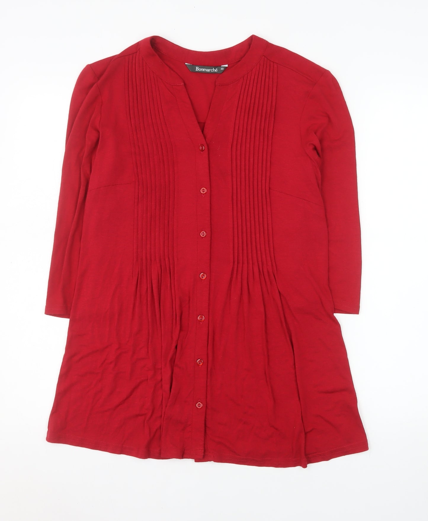 Bonmarché Women’s Red Long Sleeve Pleated Tunic Blouse Size 10
